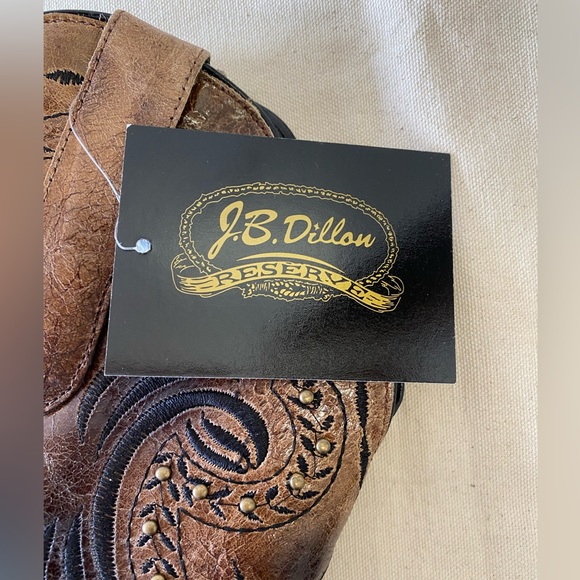 NWT J.B. Dillon Reserve Brown and Black Embroidered Leather Cowboy Boots W11 - Picture 7 of 13